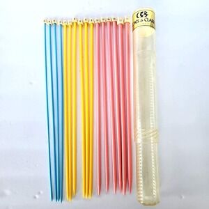Vintage Coats & Clark Knitting Needles Set 14in‎ Plastic Colorful Retro Crafting